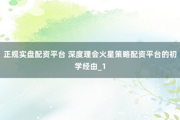 正规实盘配资平台 深度理会火星策略配资平台的初学经由_1